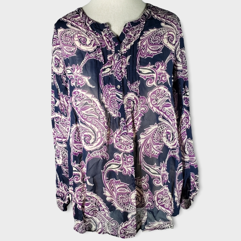 Lucky Brand Women's Purple Paisley Peasant Blouse Boho | Size Medium